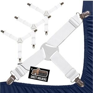 GORILLA GRIP Patent Pending Bed Sheet Holders, Adjustable Elastic White